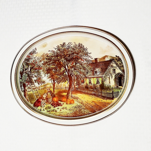 Set Of 4 Vintage Currier And Ives 1868 Oval Tin Metal Trays - Picture 4 of 14